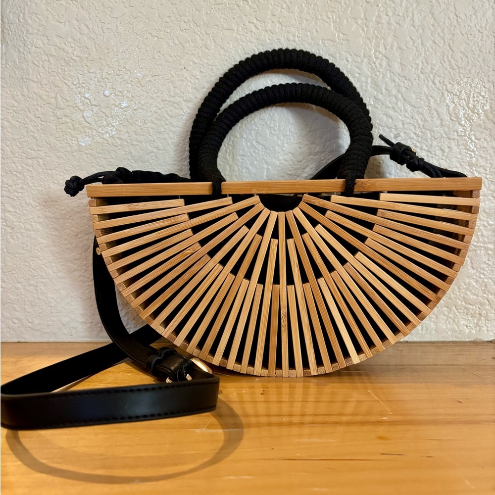 Chic Bamboo Crossbody Bag with Black Accents